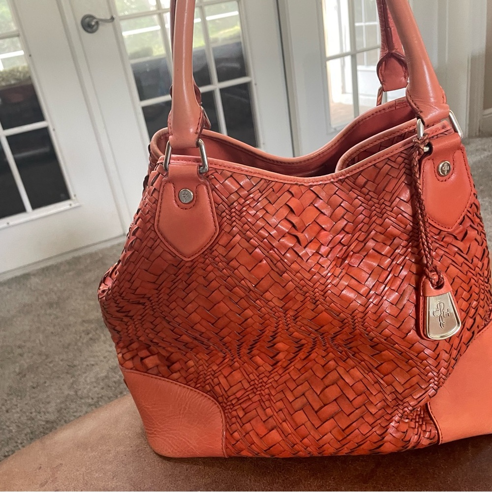 ColeHaan vintage Orange Woven Leather Tote